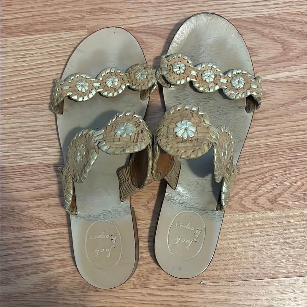Jack Rogers Tan Sandals with Floral Design